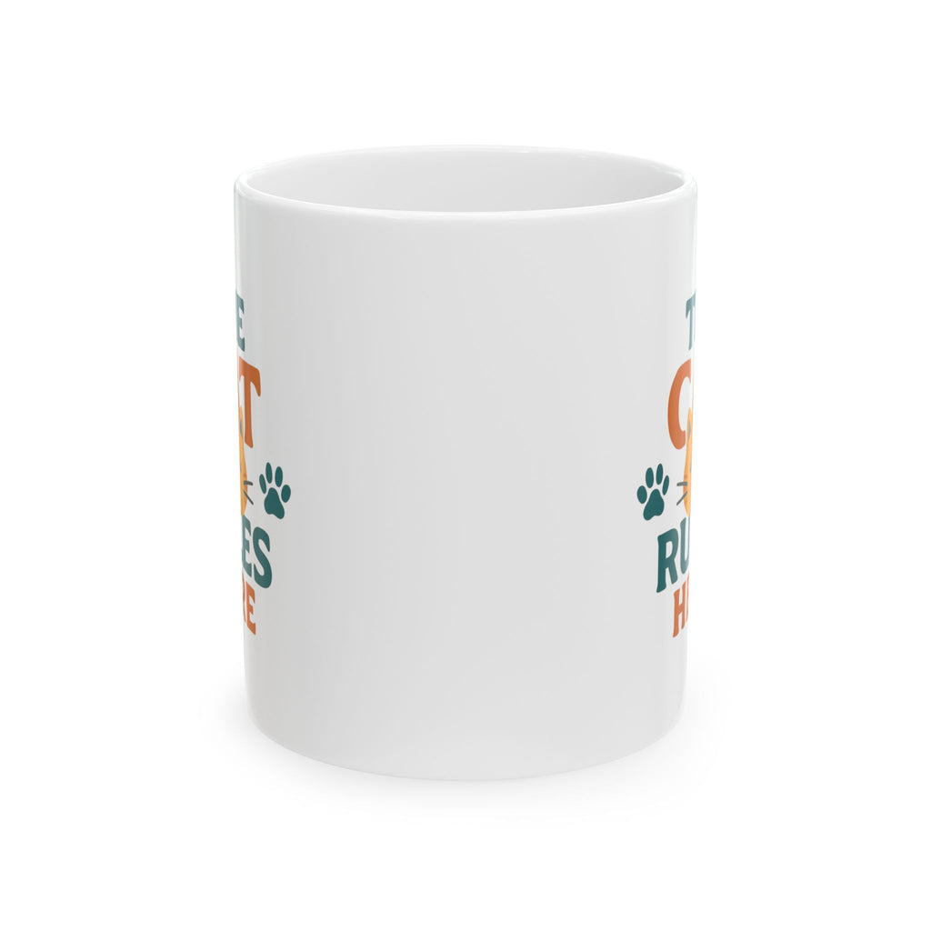 Cats Make The Rules Here Coffee Mug | Funny Cat Owner Humor | Ceramic Mug