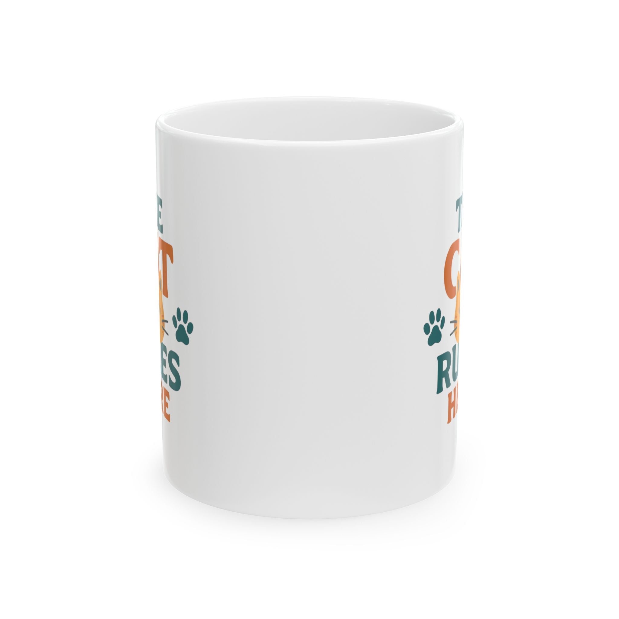 Cats Make The Rules Here Coffee Mug | Funny Cat Owner Humor | Ceramic Mug