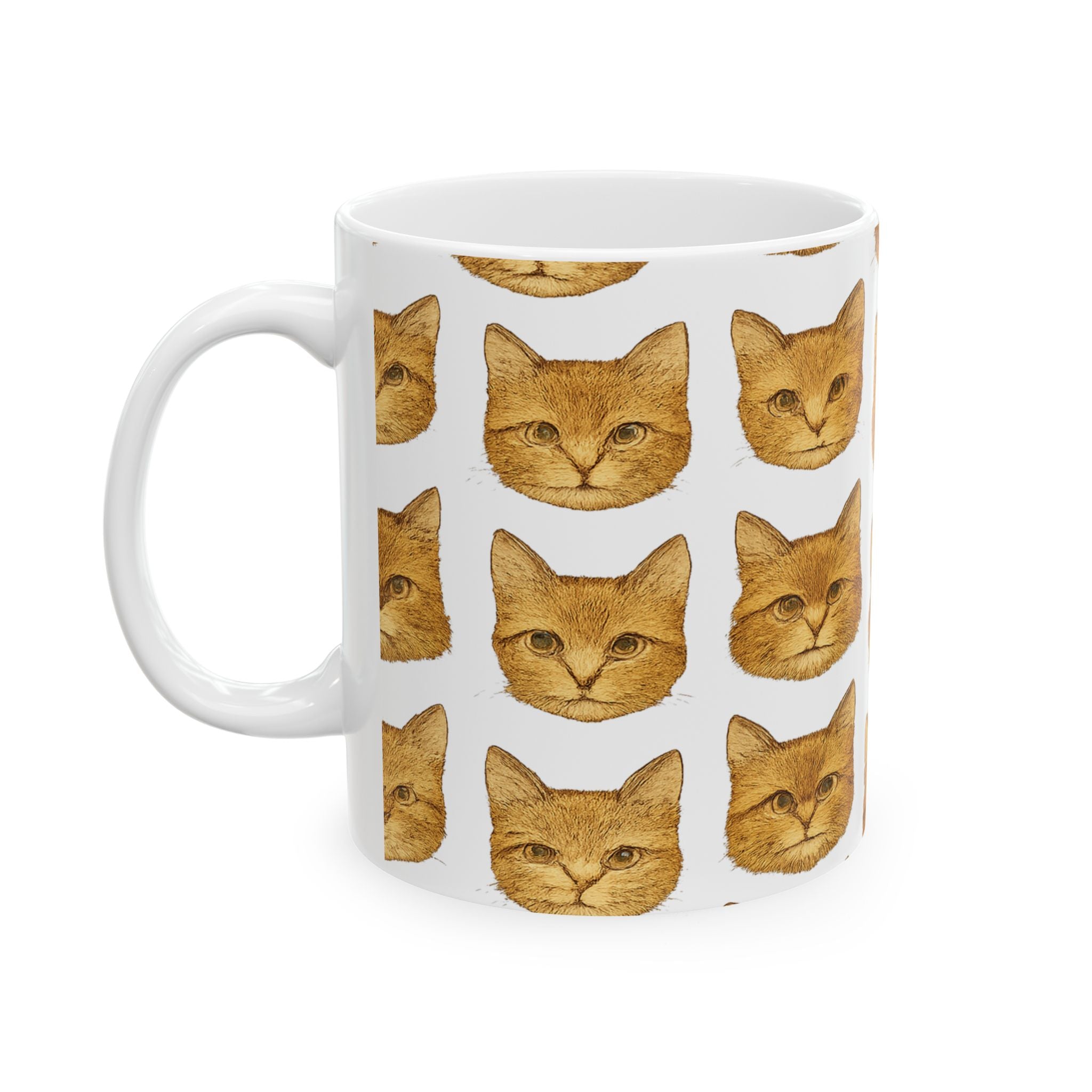 Vintage Cat Faces Full Wrap Coffee Mug | Cats Gift | Ceramic Mug