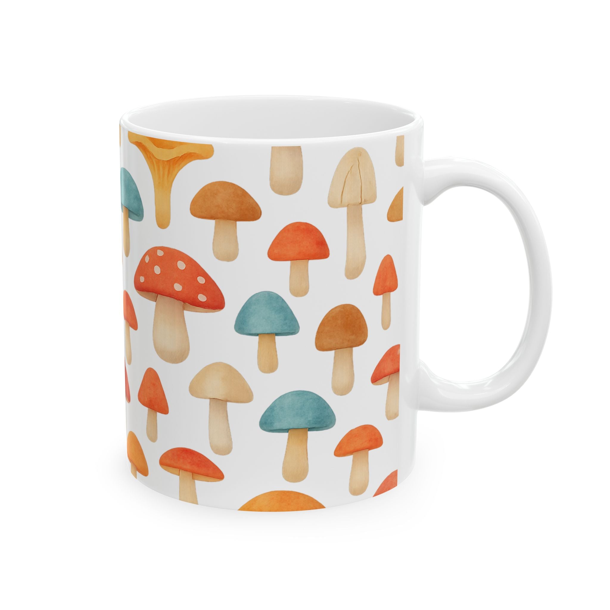 Watercolor Colorful Mushrooms Full Wrap Coffee Mug | Mushrooms Gift | Ceramic Mug