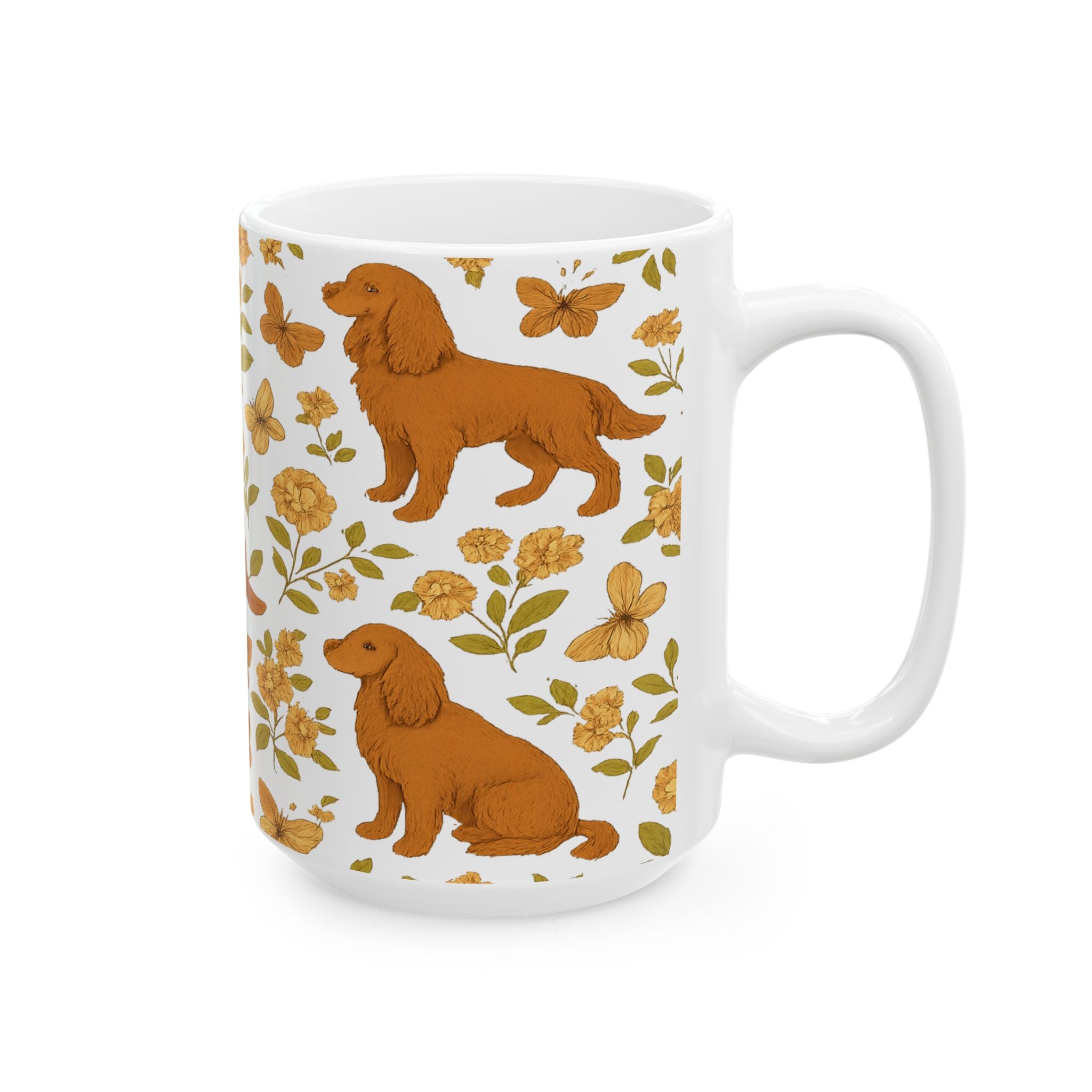 Vintage Dogs And Butterflies Full Wrap Coffee Mug | Dogs Gift | Ceramic Mug