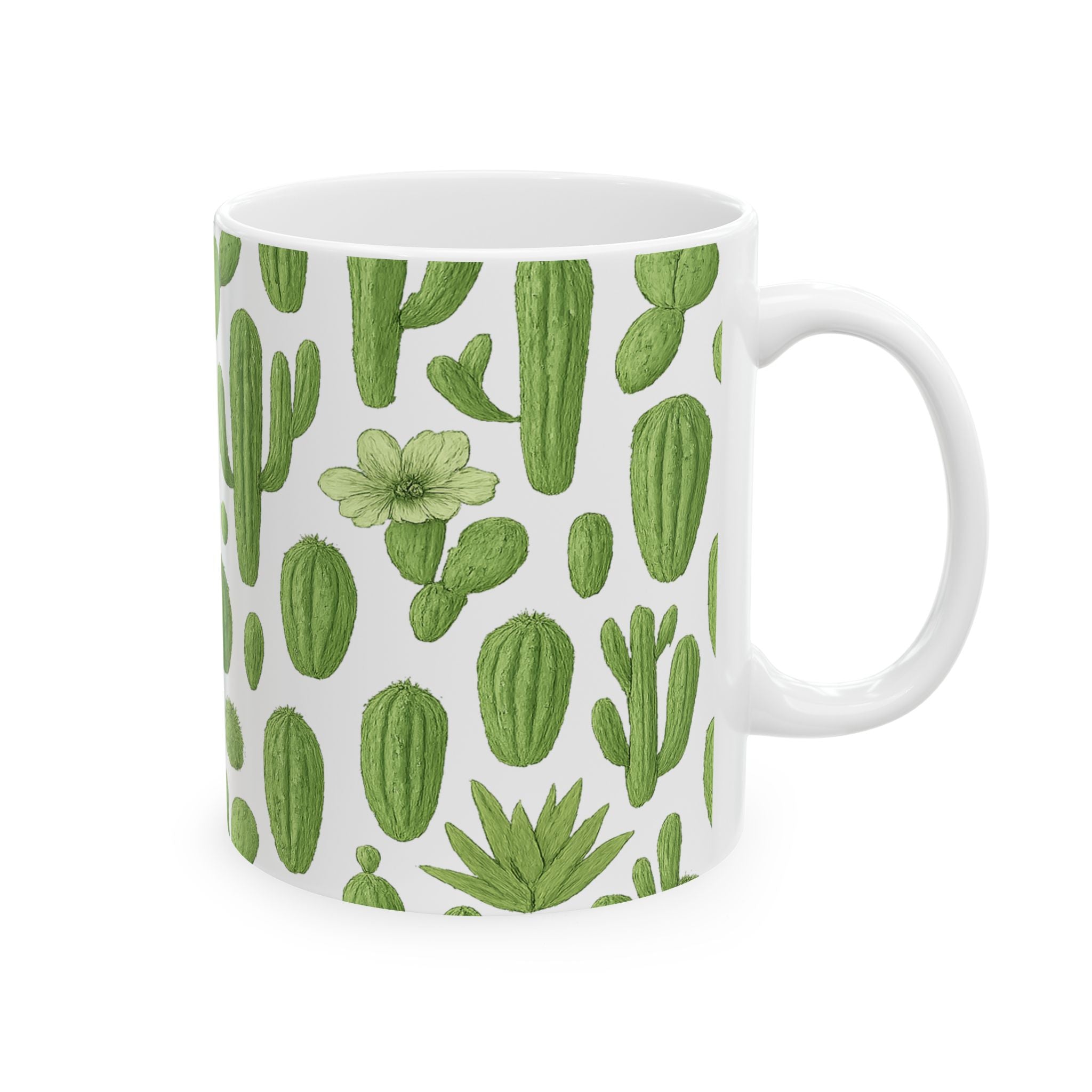 Botanical Mixed Cactus Collection Full Wrap Coffee Mug | Cactus Gift | Ceramic Mug