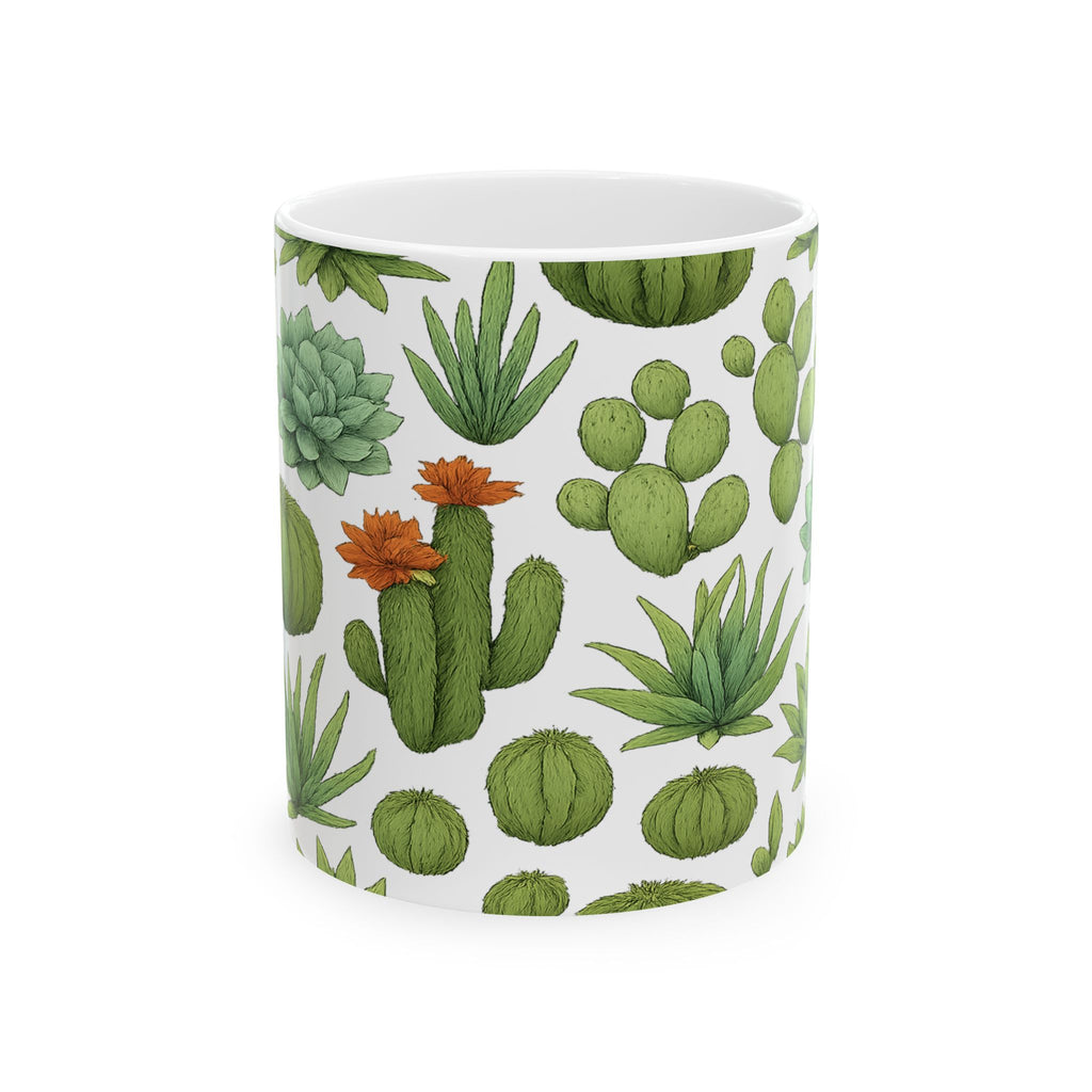 Botanical Desert Garden Succulents Full Wrap Coffee Mug | Cactus Gift | Ceramic Mug