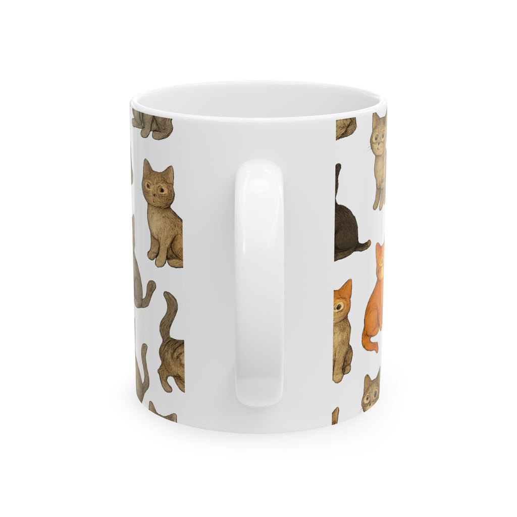 Botanical Curious Cats Full Wrap Coffee Mug | Cats Gift | Ceramic Mug