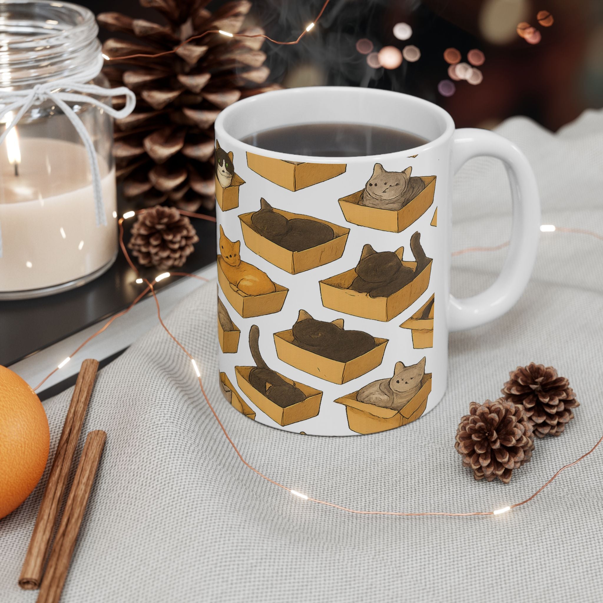 Botanical Cats In Boxes Full Wrap Coffee Mug | Cats Gift | Ceramic Mug