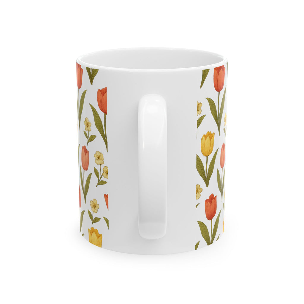 Vintage Tulip Garden Full Wrap Coffee Mug | Flowers Gift | Ceramic Mug