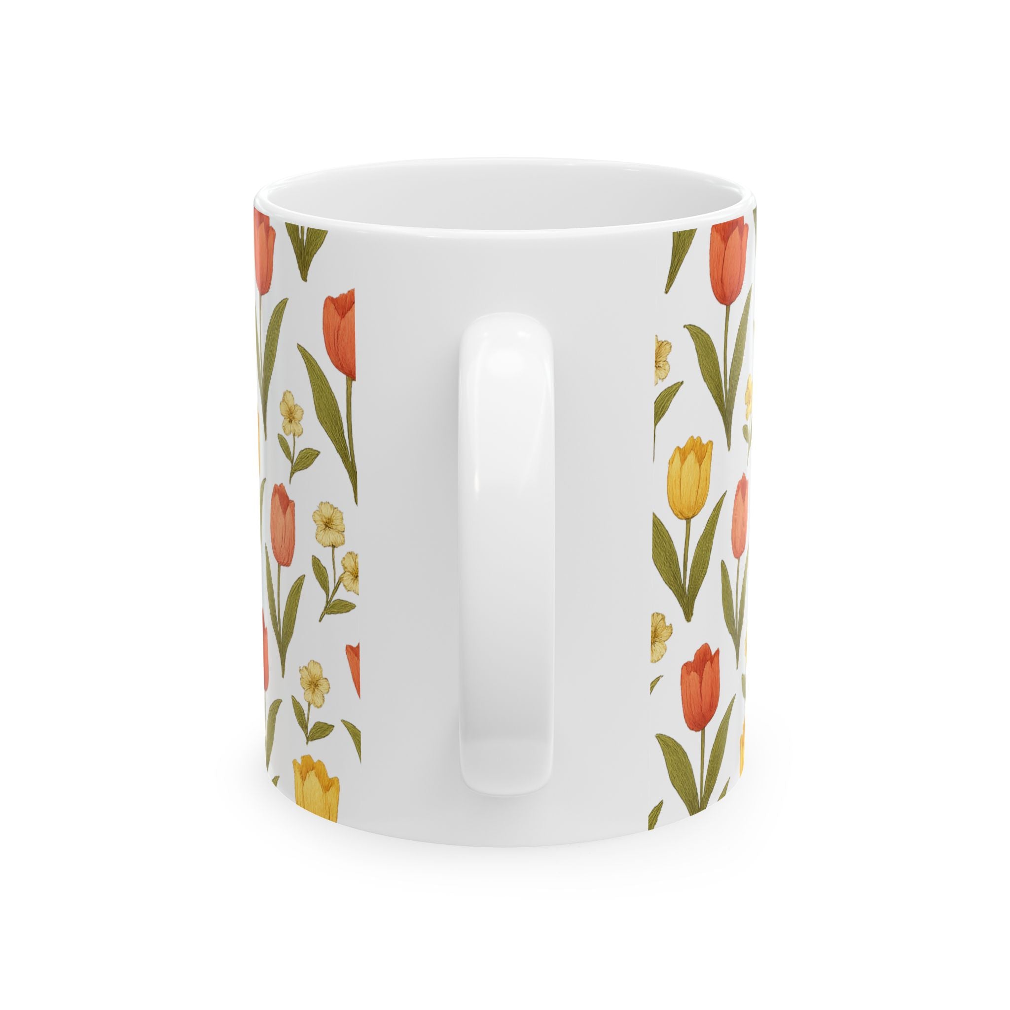 Vintage Tulip Garden Full Wrap Coffee Mug | Flowers Gift | Ceramic Mug