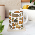 Botanical Cats On Shelves Full Wrap Coffee Mug | Cats Gift | Ceramic Mug