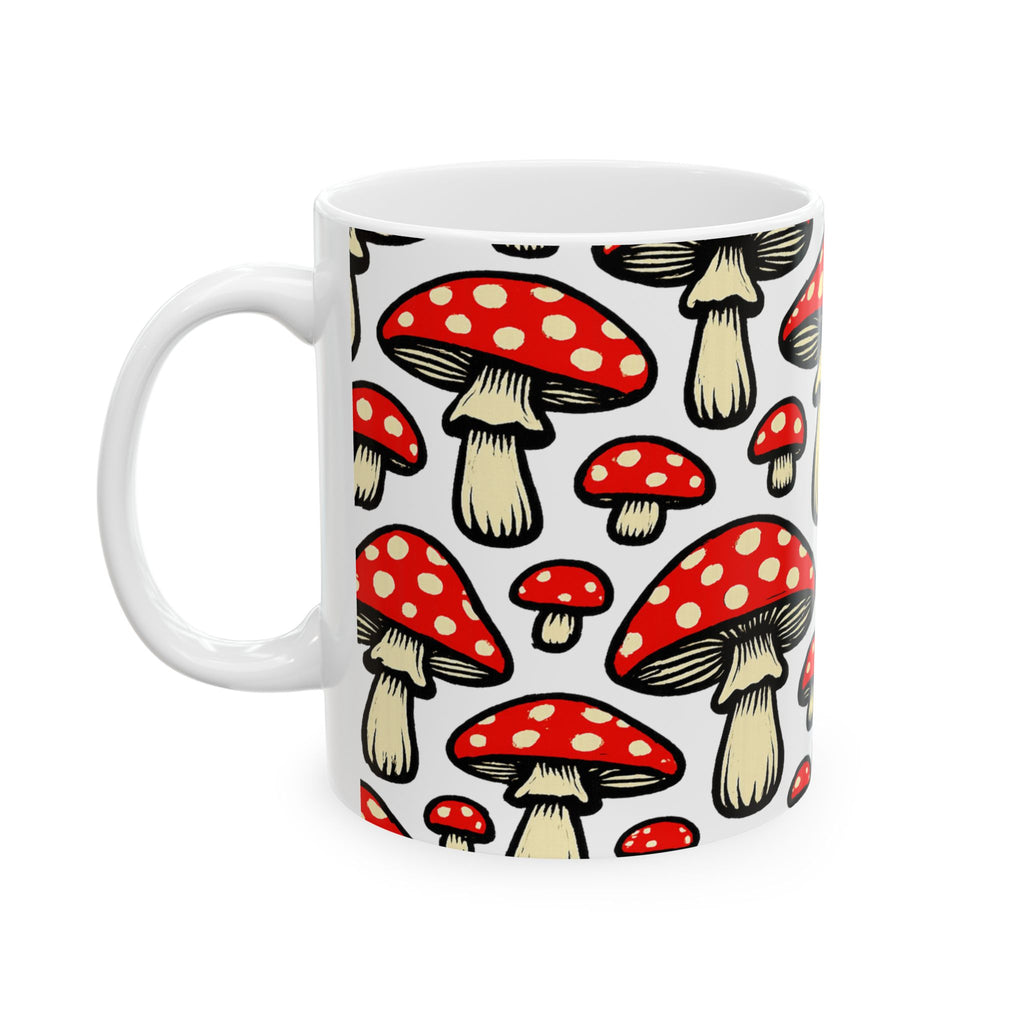 Bold Fairy Tale Mushrooms Pattern Coffee Mug | Mushrooms Lover Gift | Ceramic Mug