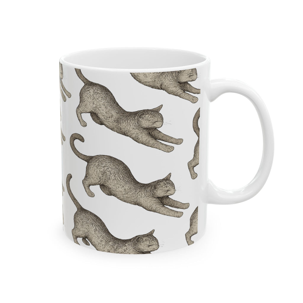 Botanical Stretching Cats Full Wrap Coffee Mug | Cats Gift | Ceramic Mug