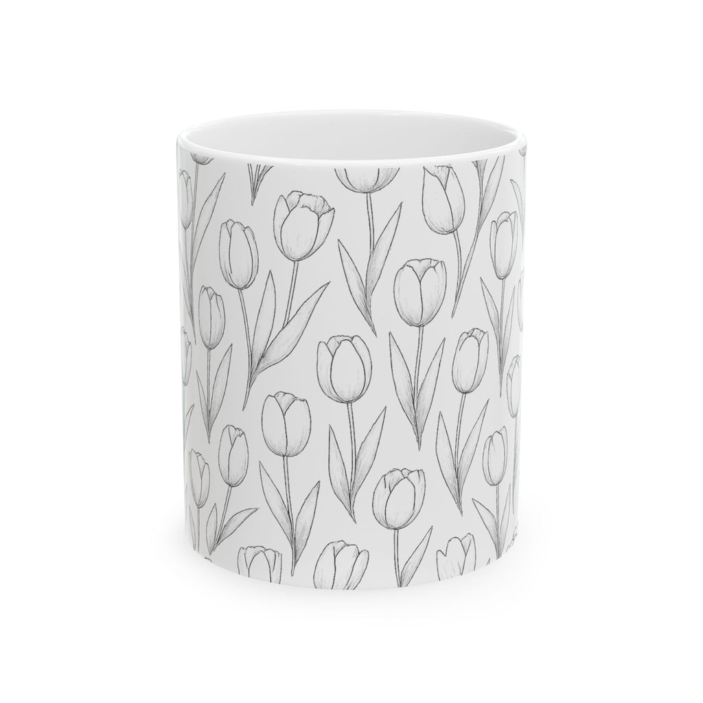 Delicate Tulip Garden Full Wrap Coffee Mug | Flowers Gift | Ceramic Mug