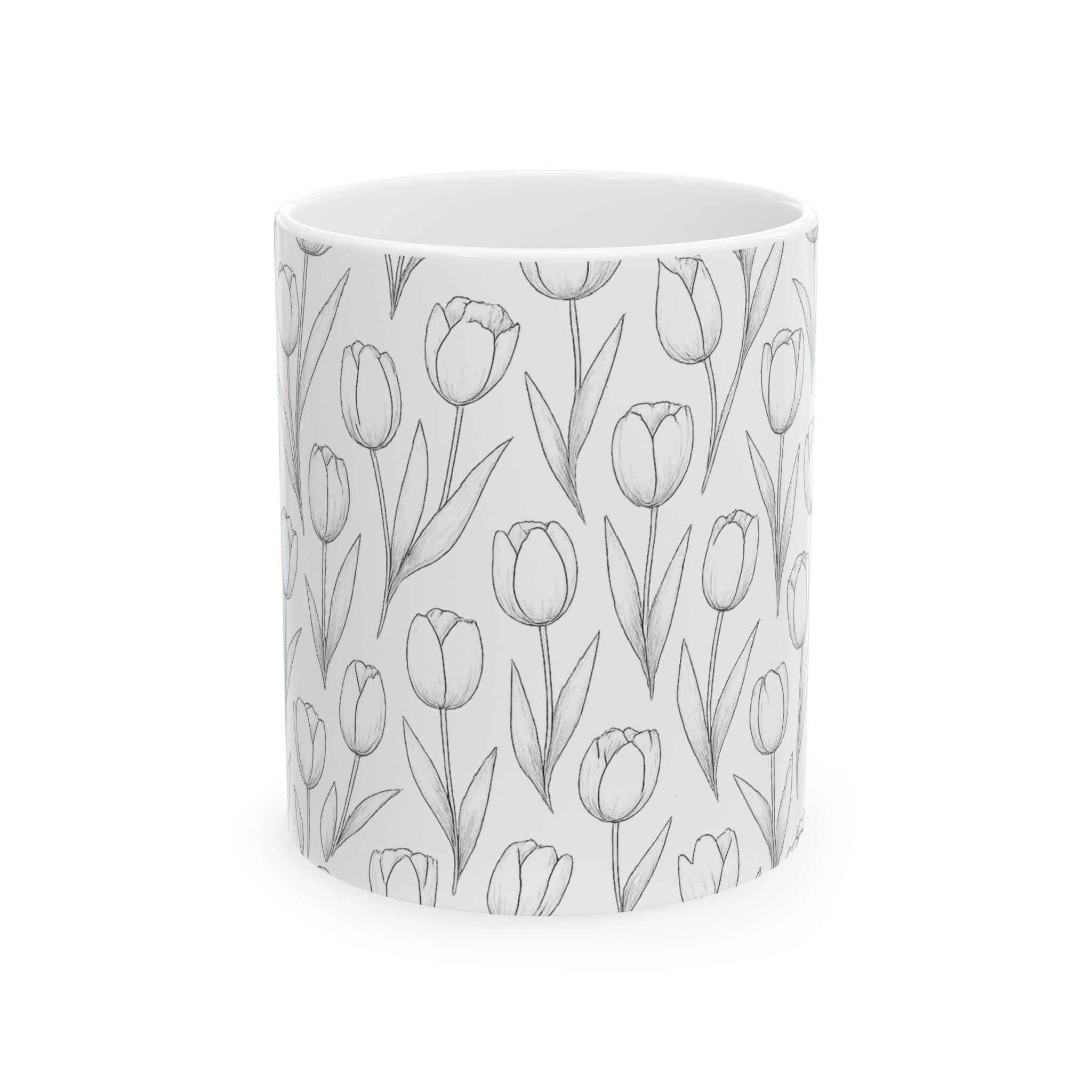 Delicate Tulip Garden Full Wrap Coffee Mug | Flowers Gift | Ceramic Mug