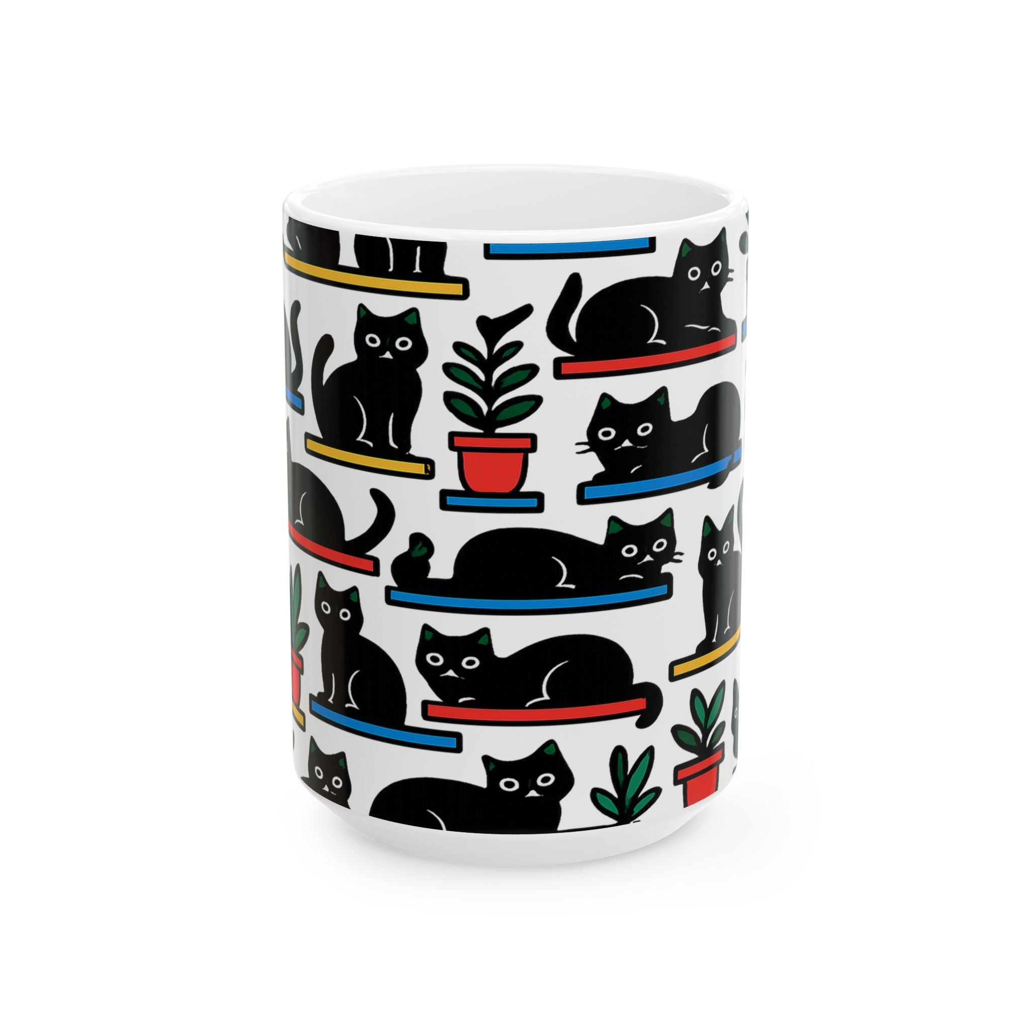 Bold Cats On Shelves Full Wrap Coffee Mug | Cats Gift | Ceramic Mug