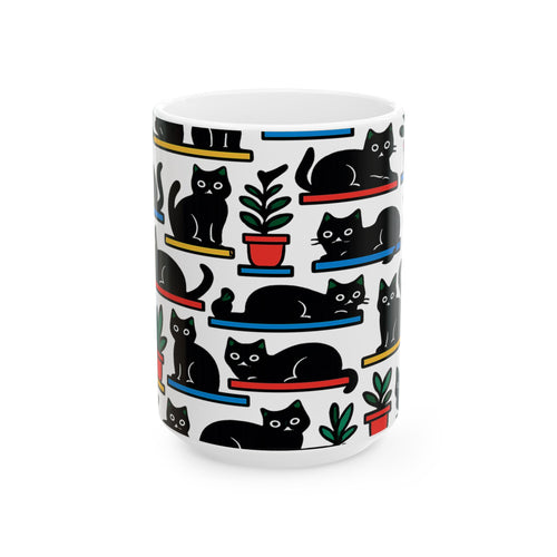 Bold Cats On Shelves Full Wrap Coffee Mug | Cats Gift | Ceramic Mug