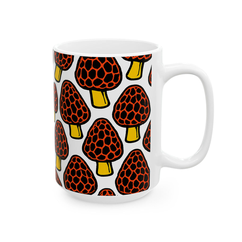 Bold Morel Mushrooms Pattern Coffee Mug | Mushrooms Lover Gift | Ceramic Mug