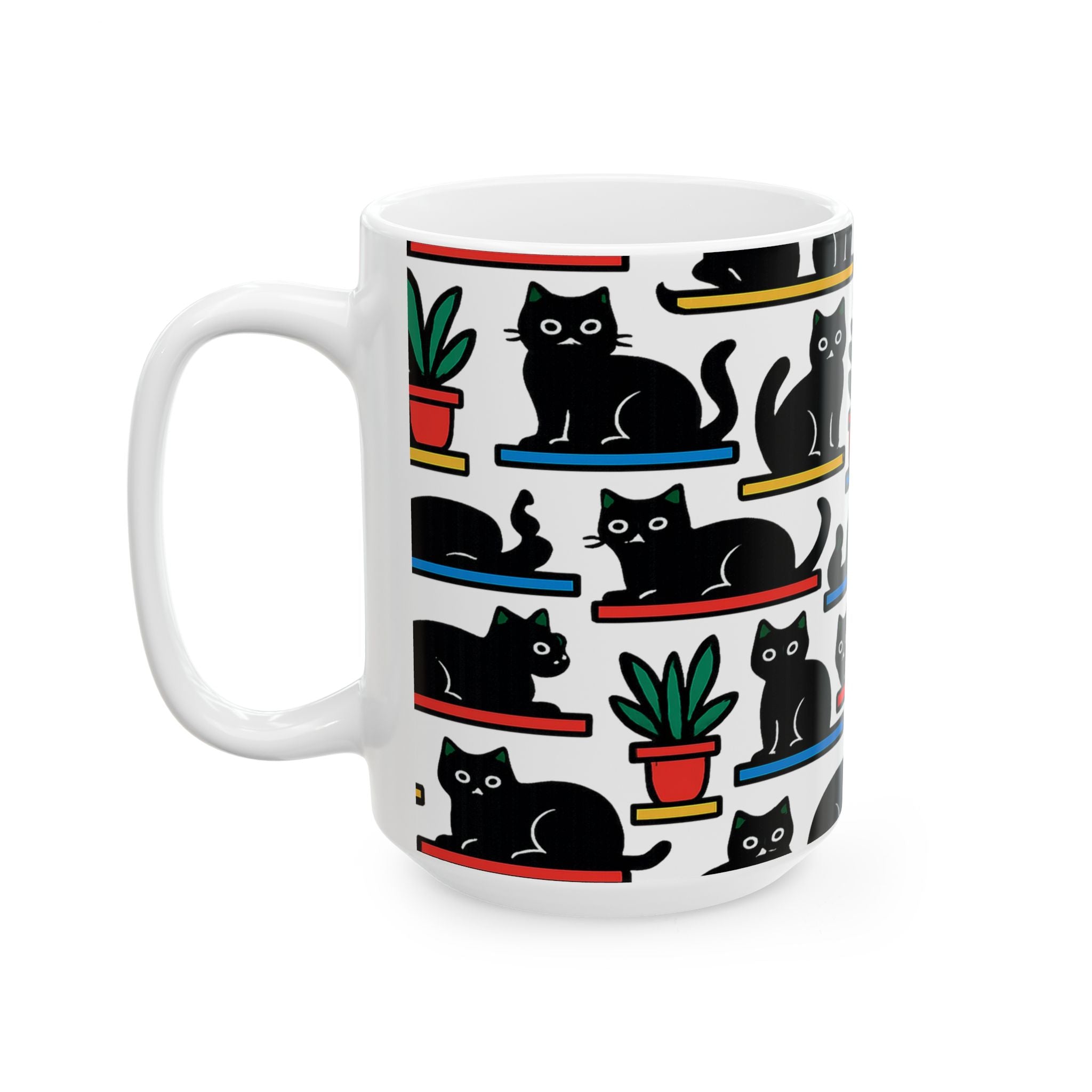 Bold Cats On Shelves Full Wrap Coffee Mug | Cats Gift | Ceramic Mug
