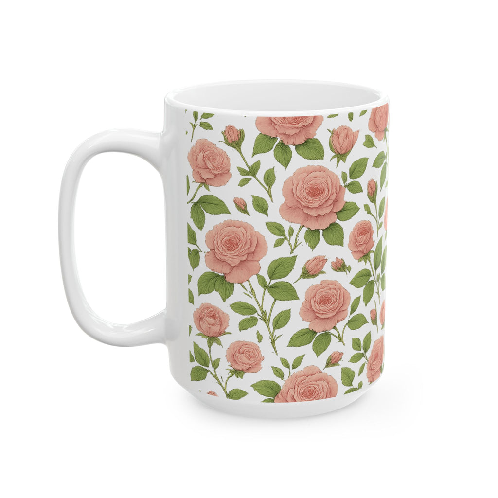 Botanical Pink Rose Garden Full Wrap Coffee Mug | Flowers Gift | Ceramic Mug