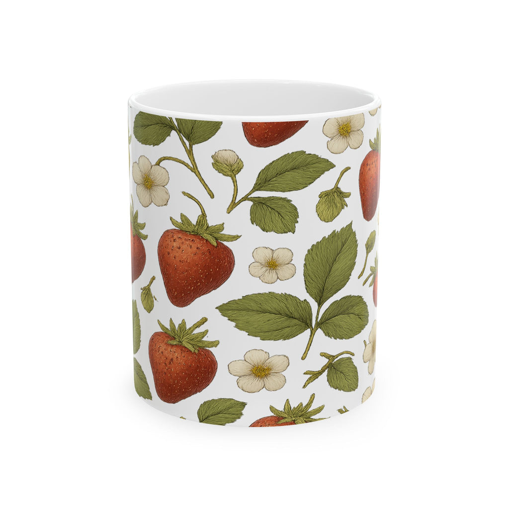 Botanical Strawberries Pattern Coffee Mug | Fruit Lover Gift | Ceramic Mug