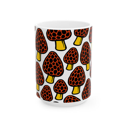 Bold Morel Mushrooms Pattern Coffee Mug | Mushrooms Lover Gift | Ceramic Mug