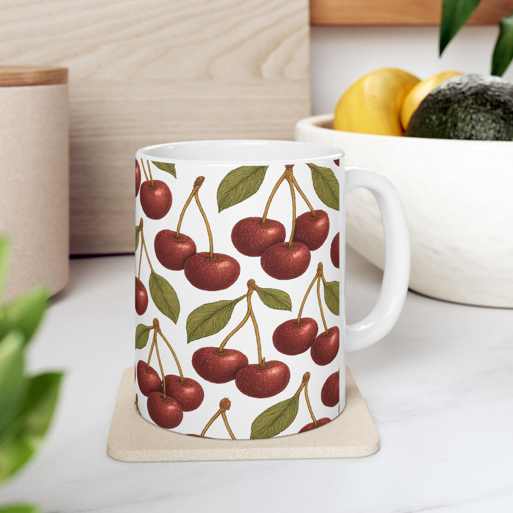 Botanical Cherries Full Wrap Coffee Mug | Fruit Gift | Ceramic Mug