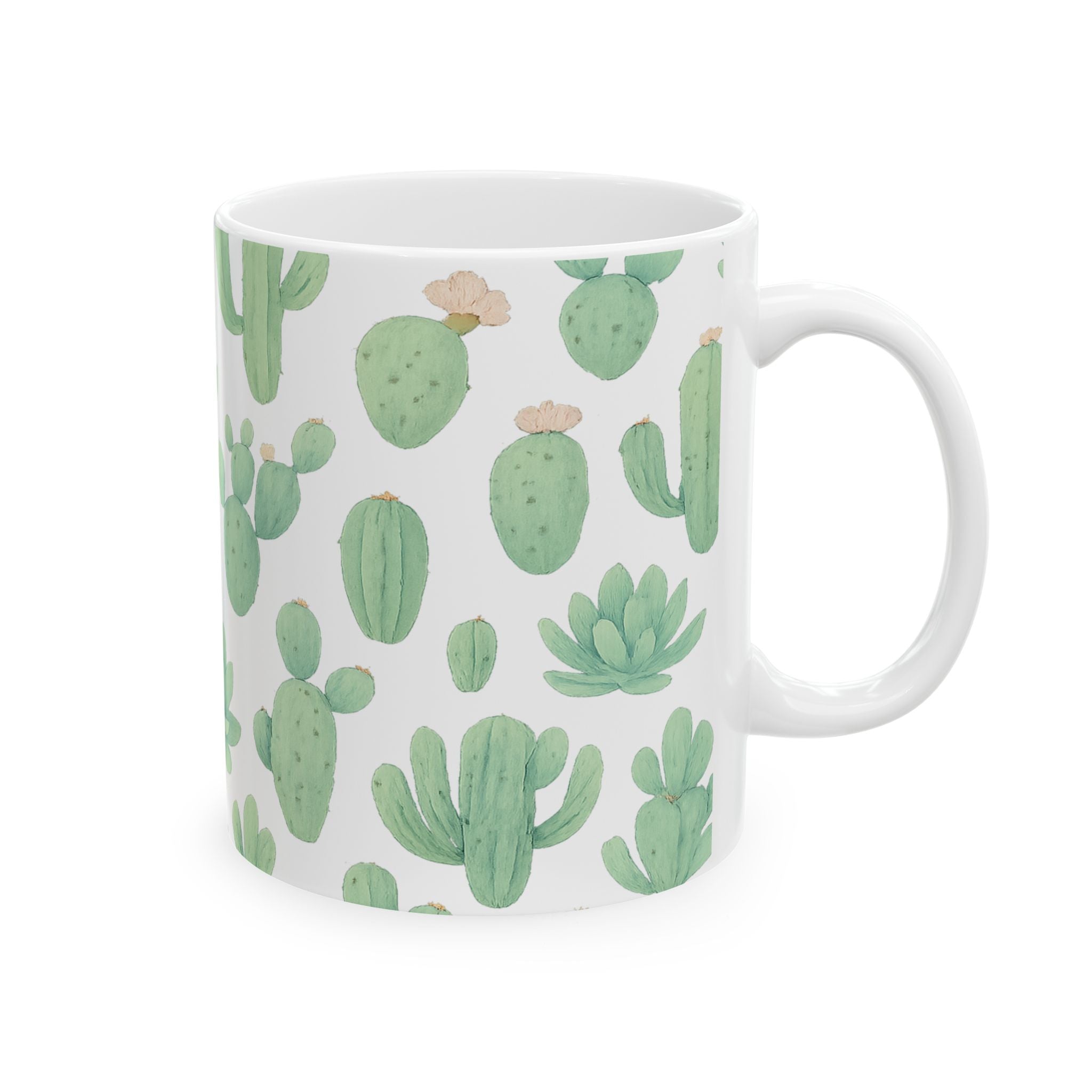 Watercolor Desert Garden Succulents Full Wrap Coffee Mug | Cactus Gift | Ceramic Mug