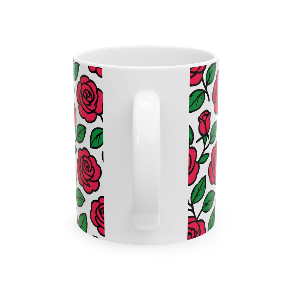 Bold Pink Rose Garden Full Wrap Coffee Mug | Flowers Gift | Ceramic Mug