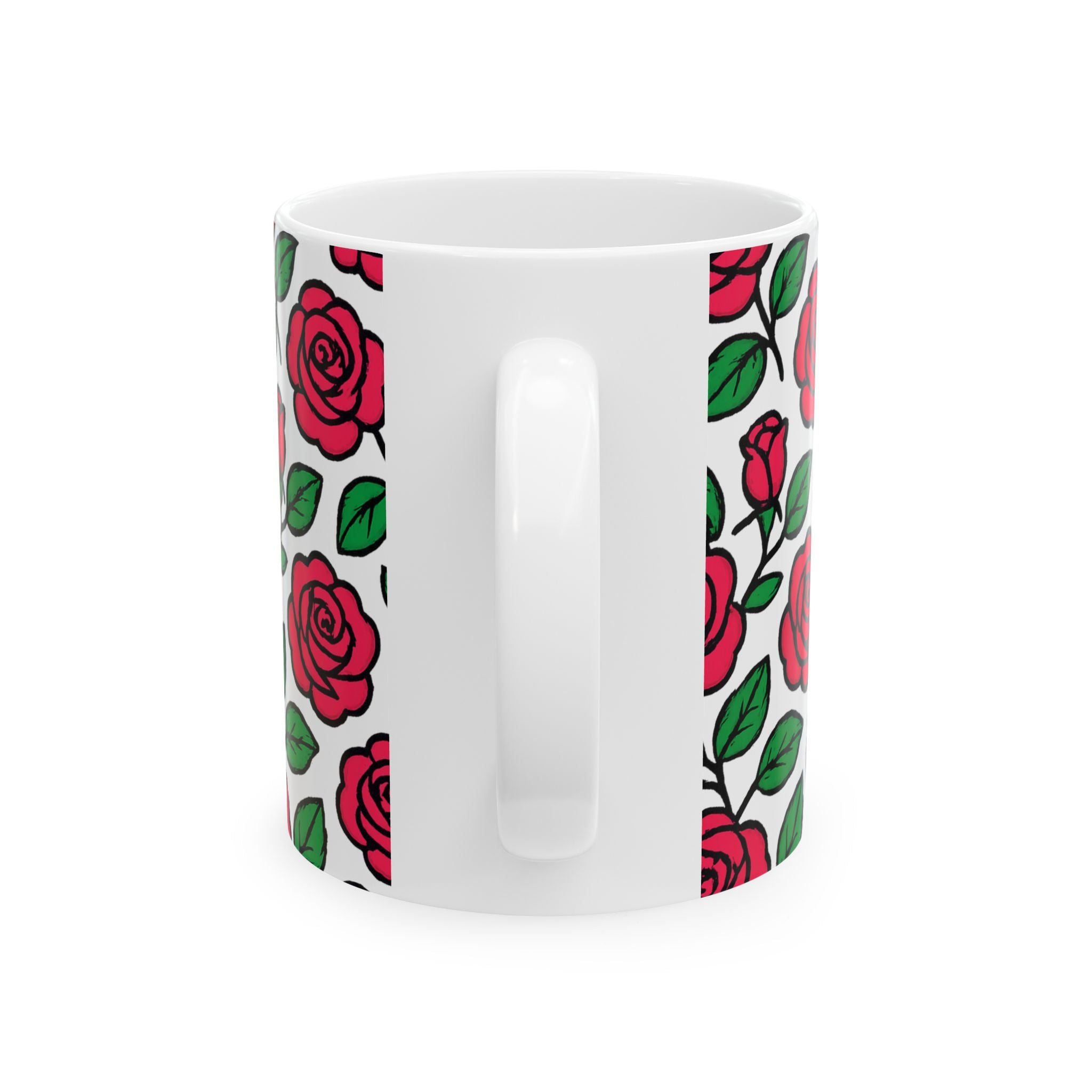 Bold Pink Rose Garden Full Wrap Coffee Mug | Flowers Gift | Ceramic Mug