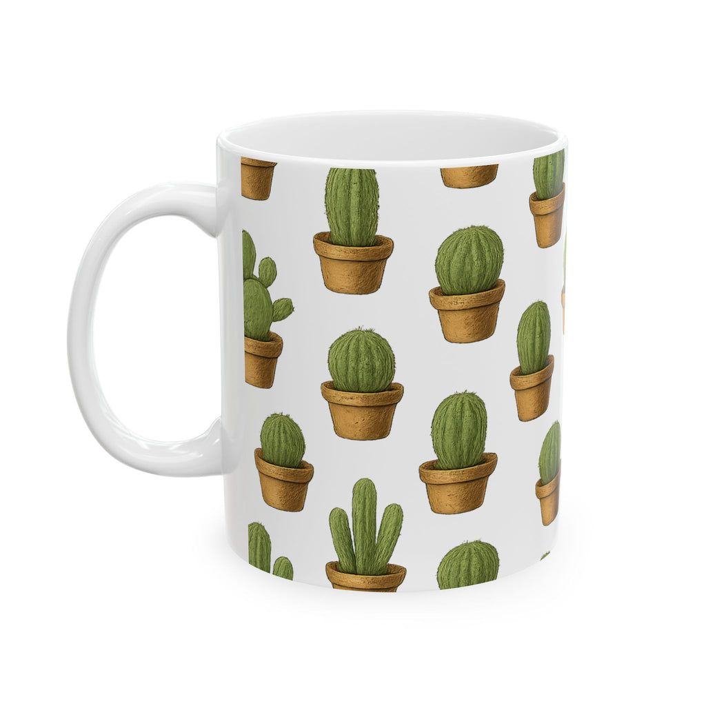 Botanical Tiny Potted Cactus Full Wrap Coffee Mug | Cactus Gift | Ceramic Mug