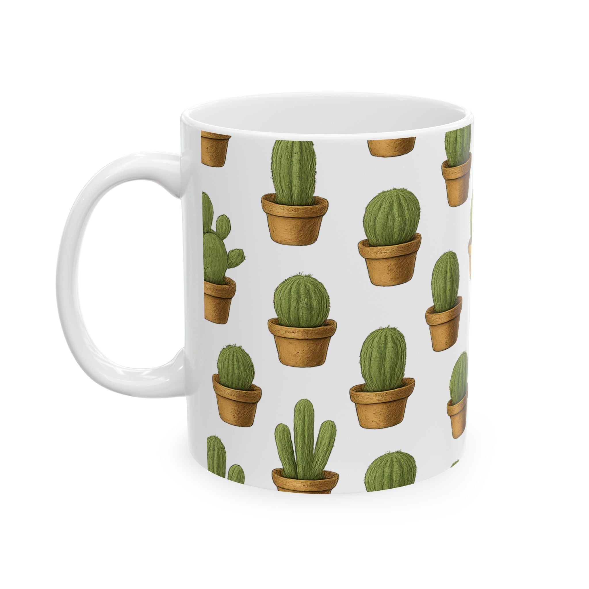 Botanical Tiny Potted Cactus Full Wrap Coffee Mug | Cactus Gift | Ceramic Mug