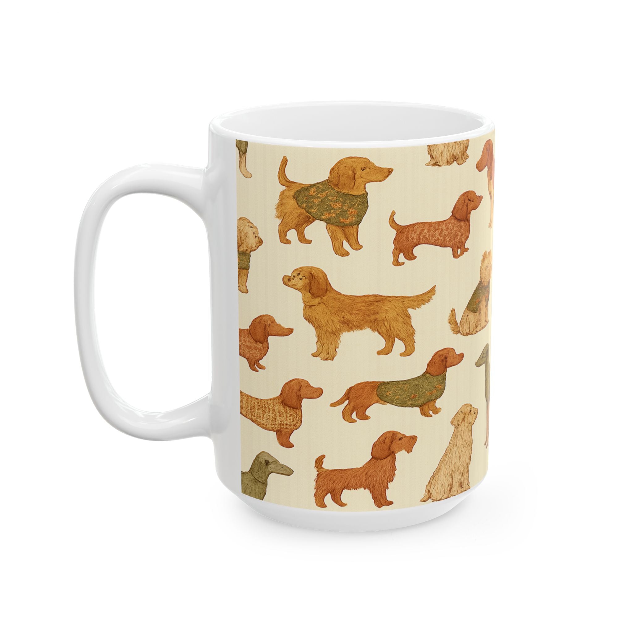 Vintage Dogs In Sweaters Full Wrap Coffee Mug | Dogs Gift | Ceramic Mug