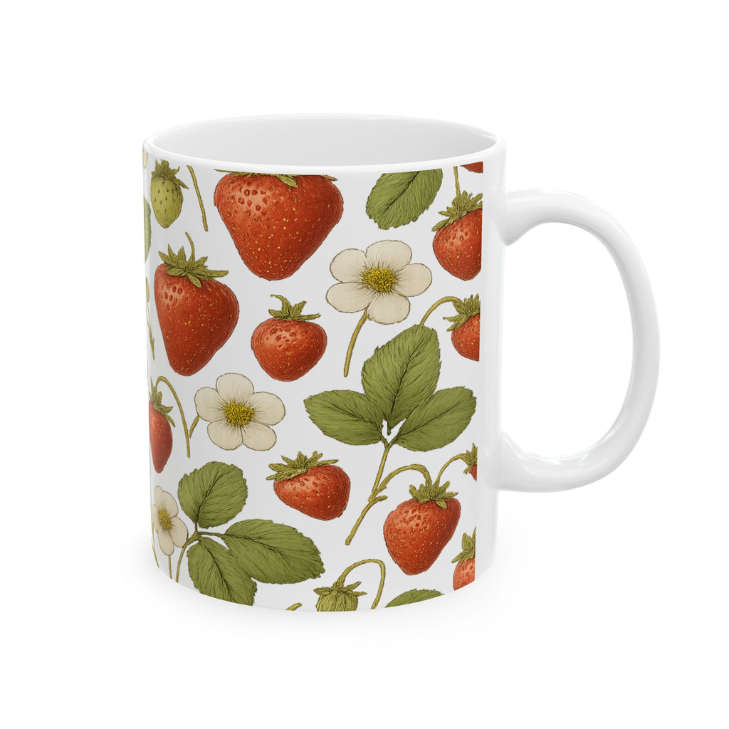 Botanical Strawberries Full Wrap Coffee Mug | Fruit Gift | Ceramic Mug