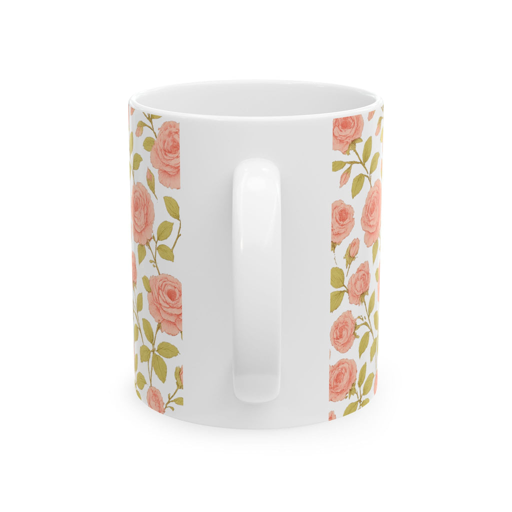 Vintage Pink Rose Garden Full Wrap Coffee Mug | Flowers Gift | Ceramic Mug