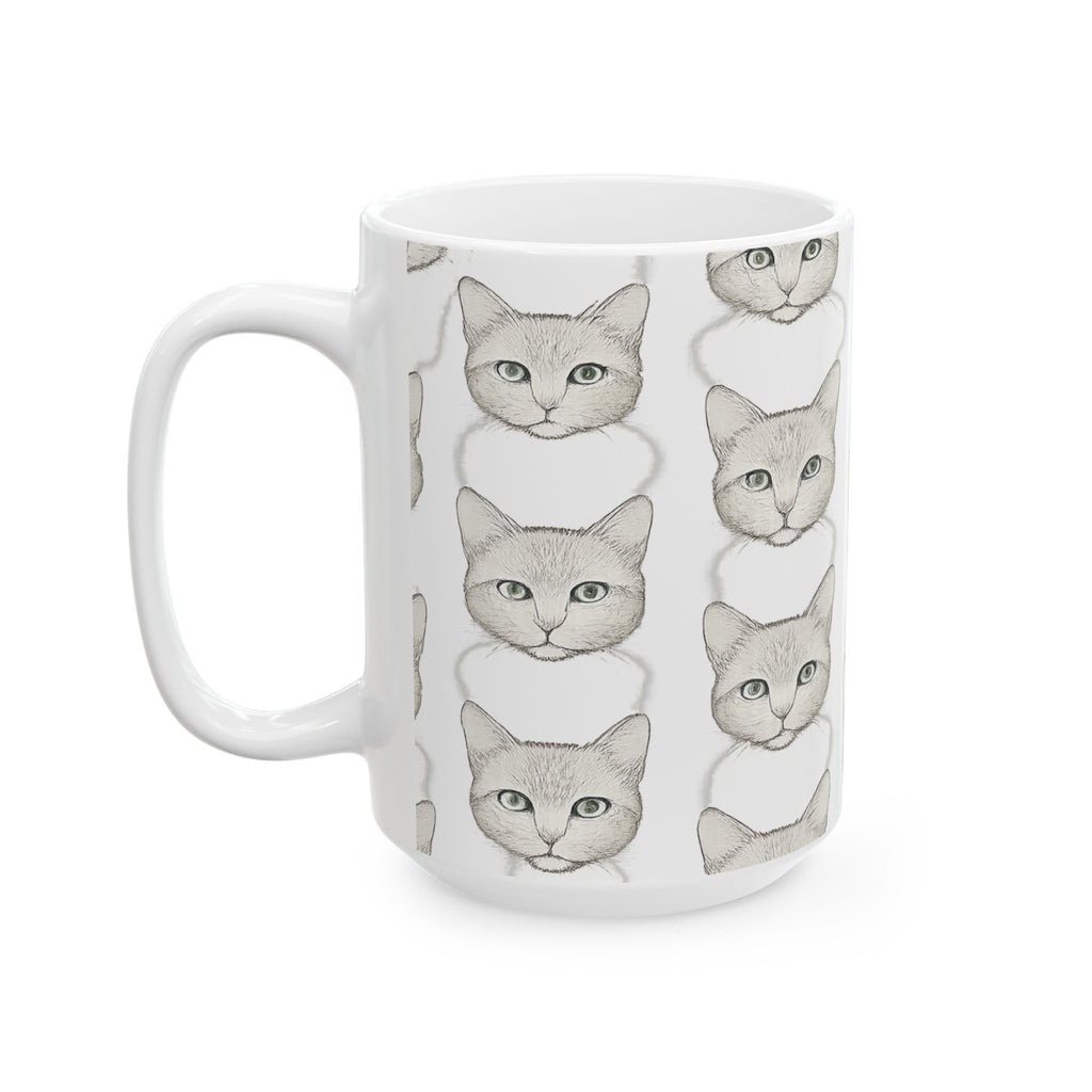 Delicate Cat Faces Full Wrap Coffee Mug | Cats Gift | Ceramic Mug