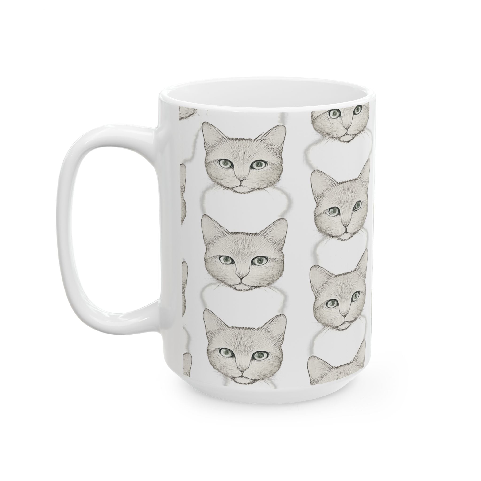 Delicate Cat Faces Full Wrap Coffee Mug | Cats Gift | Ceramic Mug