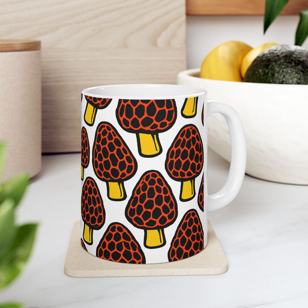 Bold Morel Mushrooms Pattern Coffee Mug | Mushrooms Lover Gift | Ceramic Mug