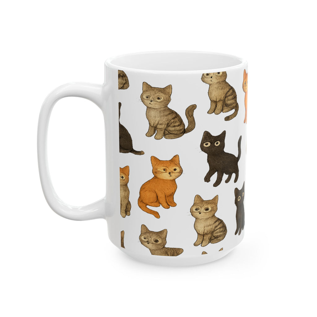 Botanical Curious Cats Full Wrap Coffee Mug | Cats Gift | Ceramic Mug