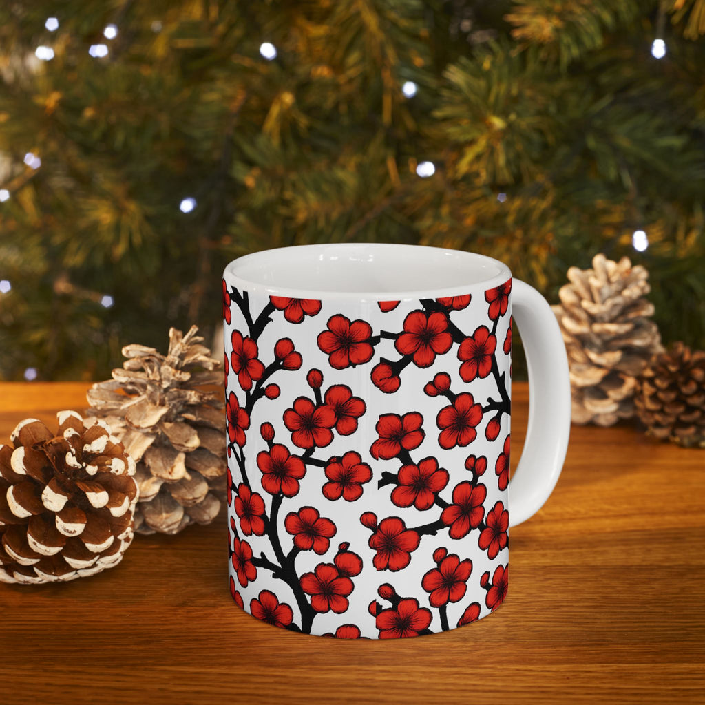 Bold Cherry Blossom Branches Full Wrap Coffee Mug | Flowers Gift | Ceramic Mug