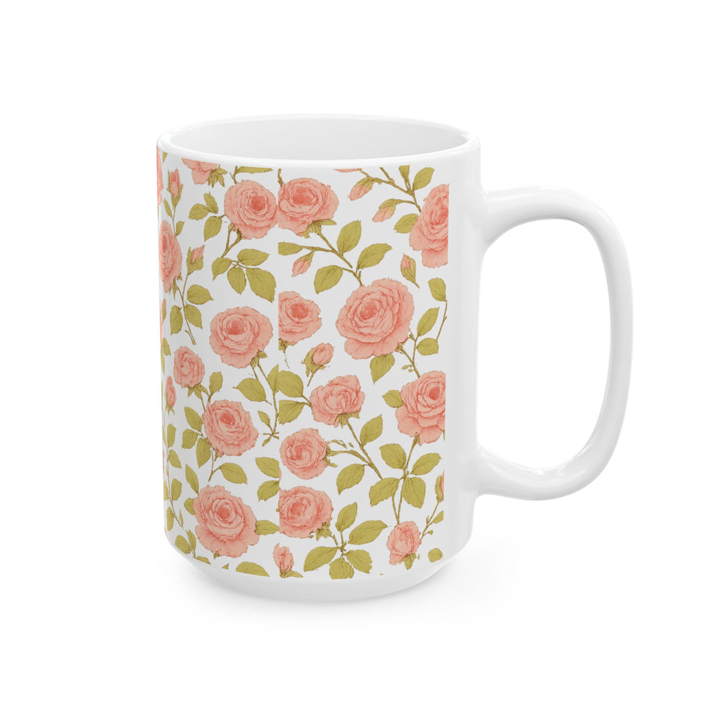 Vintage Pink Rose Garden Full Wrap Coffee Mug | Flowers Gift | Ceramic Mug