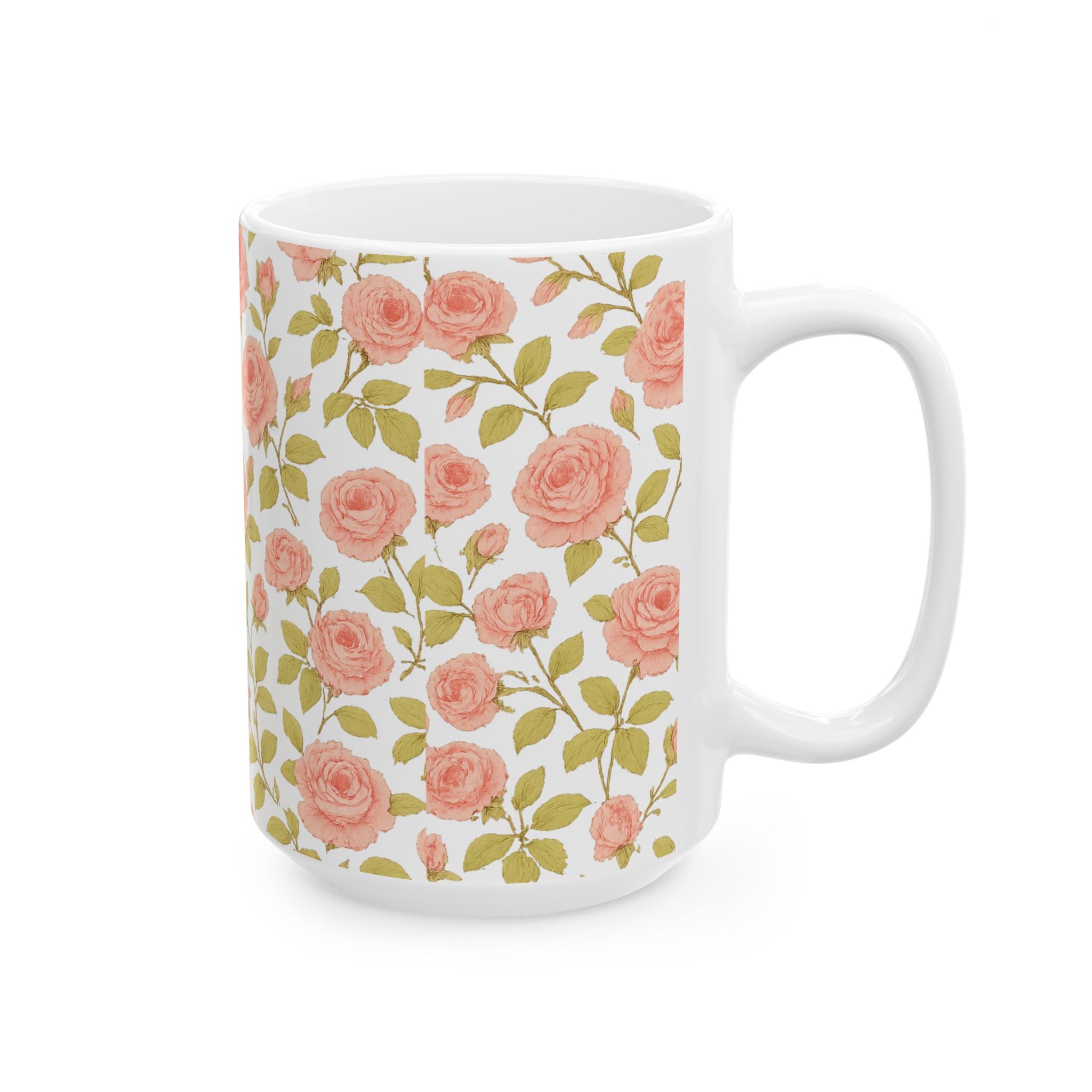 Vintage Pink Rose Garden Full Wrap Coffee Mug | Flowers Gift | Ceramic Mug