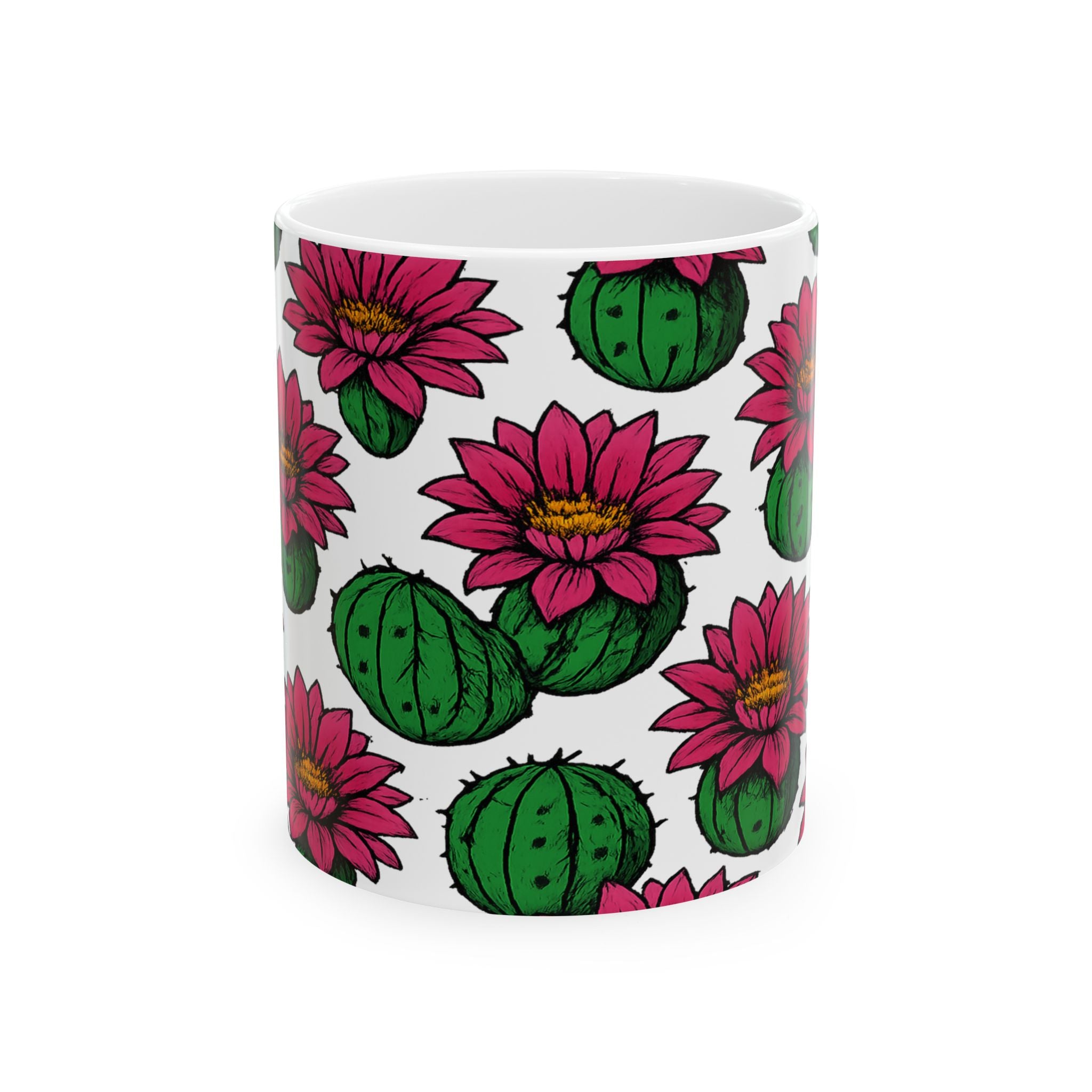Bold Blooming Cactus Flowers Pattern Coffee Mug | Cactus Lover Gift | Ceramic Mug