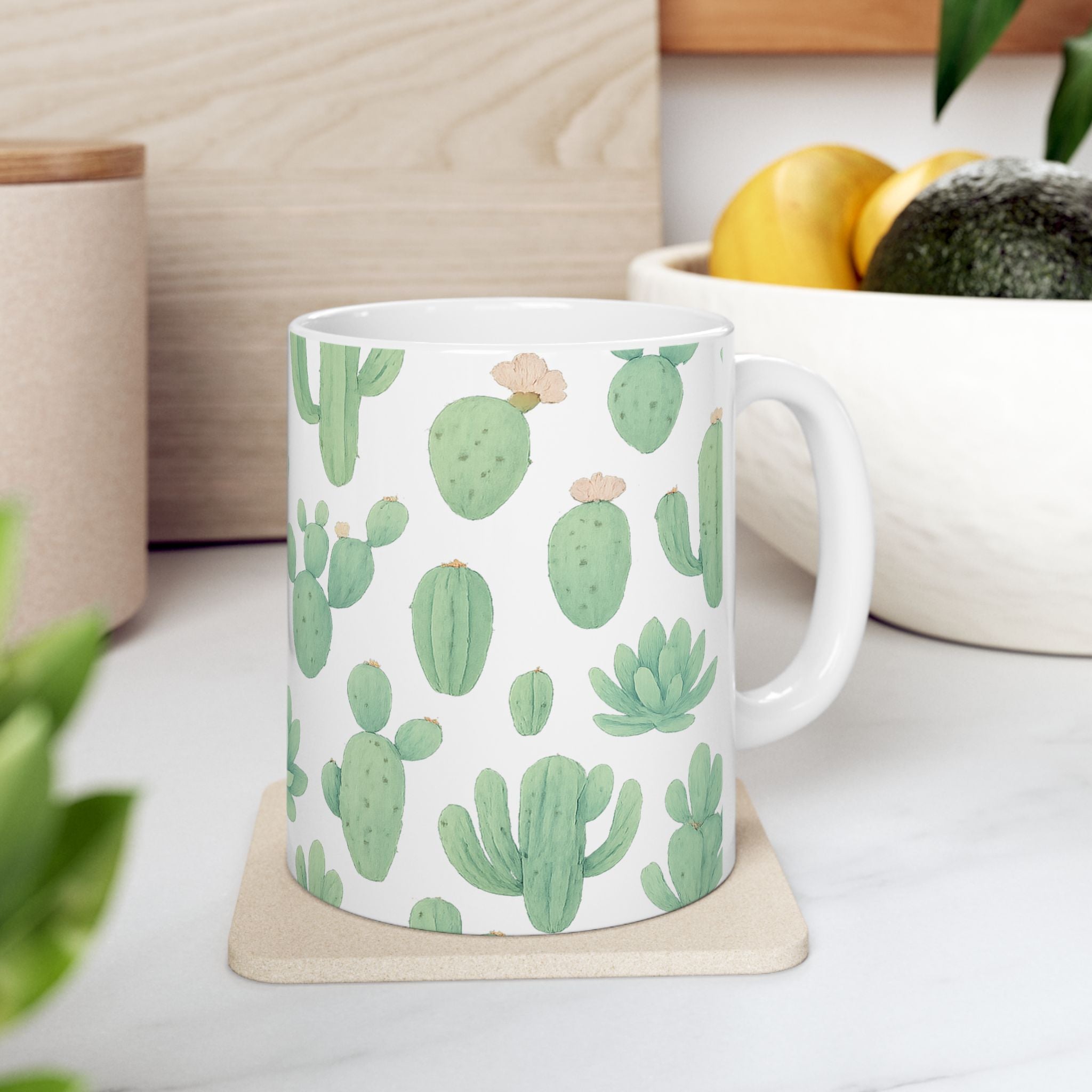Watercolor Desert Garden Succulents Full Wrap Coffee Mug | Cactus Gift | Ceramic Mug