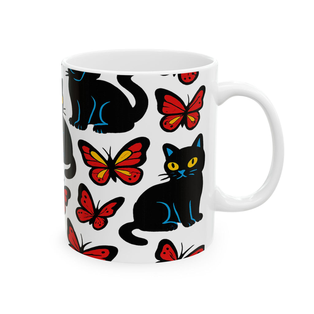 Bold Cats And Butterflies Full Wrap Coffee Mug | Cats Gift | Ceramic Mug