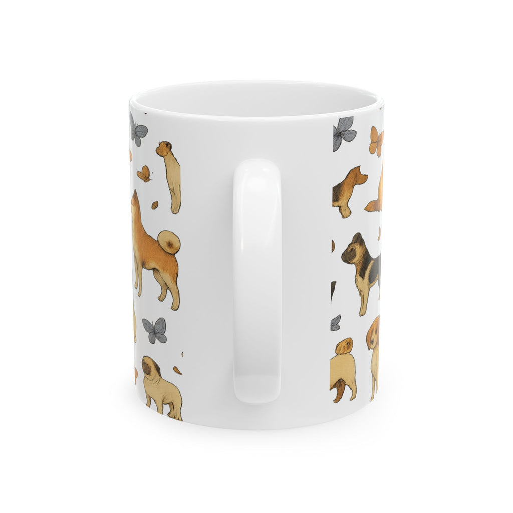 Botanical Dogs And Butterflies Full Wrap Coffee Mug | Dogs Gift | Ceramic Mug