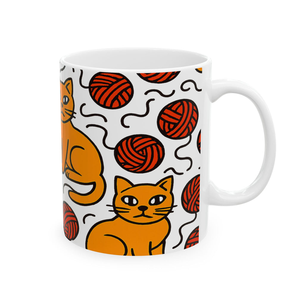 Bold Cats With Yarn Full Wrap Coffee Mug | Cats Gift | Ceramic Mug