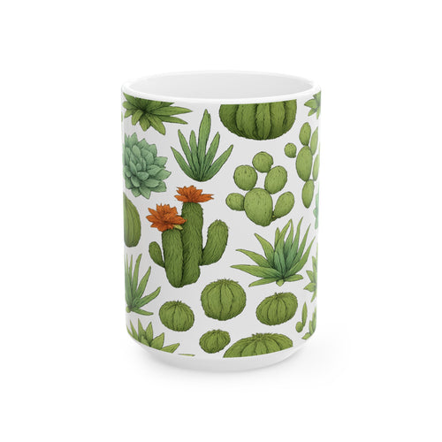 Botanical Desert Garden Succulents Full Wrap Coffee Mug | Cactus Gift | Ceramic Mug
