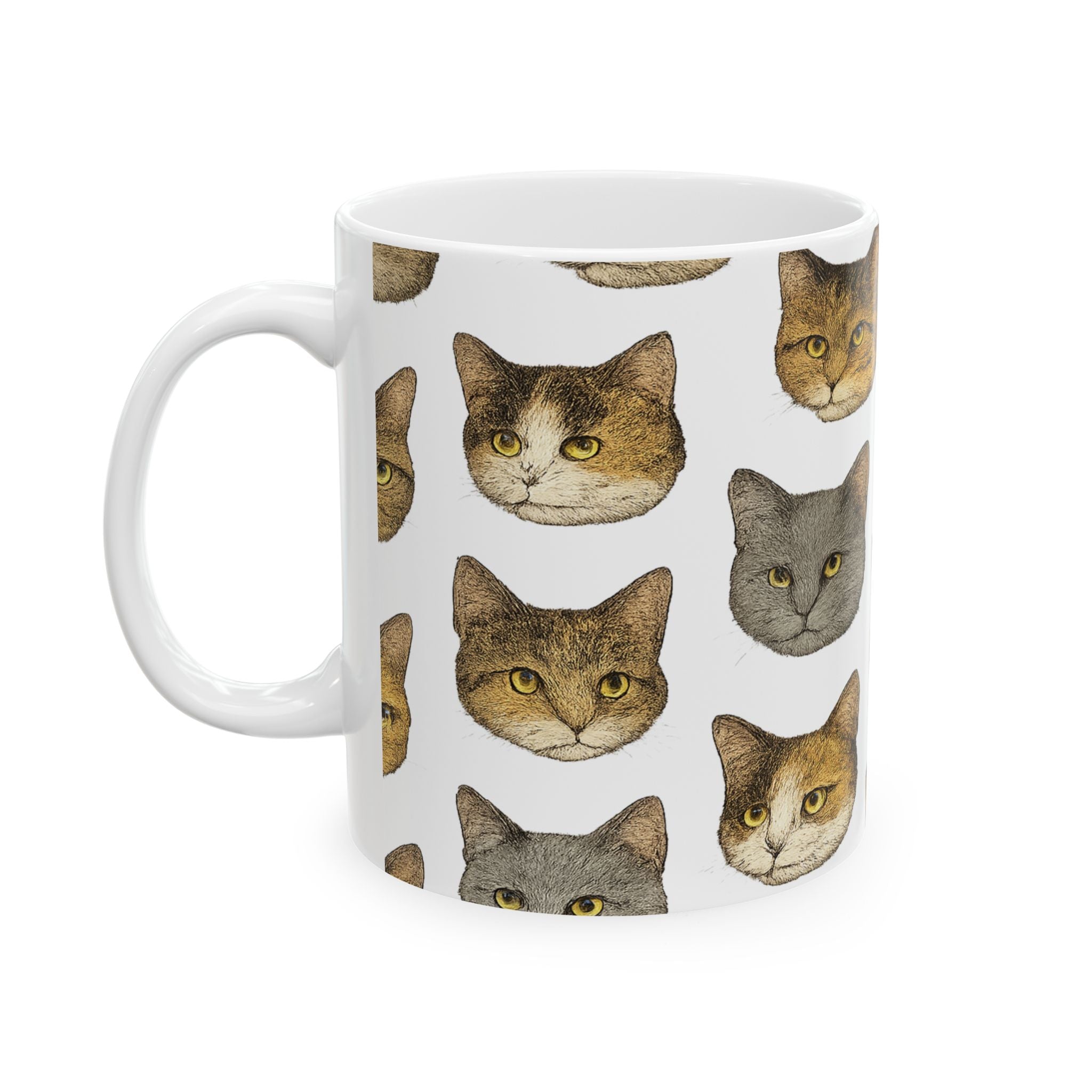 Botanical Cat Faces Full Wrap Coffee Mug | Cats Gift | Ceramic Mug