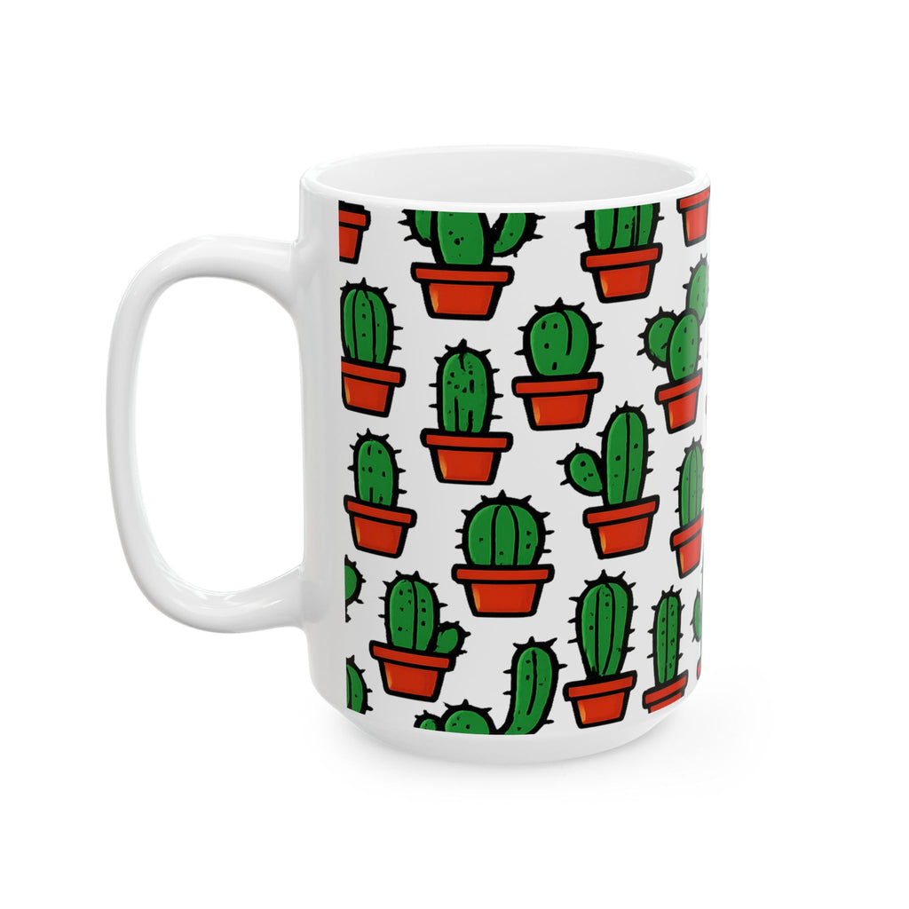 Bold Tiny Potted Cactus Full Wrap Coffee Mug | Cactus Gift | Ceramic Mug