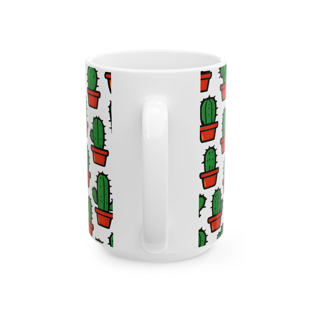 Bold Tiny Potted Cactus Full Wrap Coffee Mug | Cactus Gift | Ceramic Mug