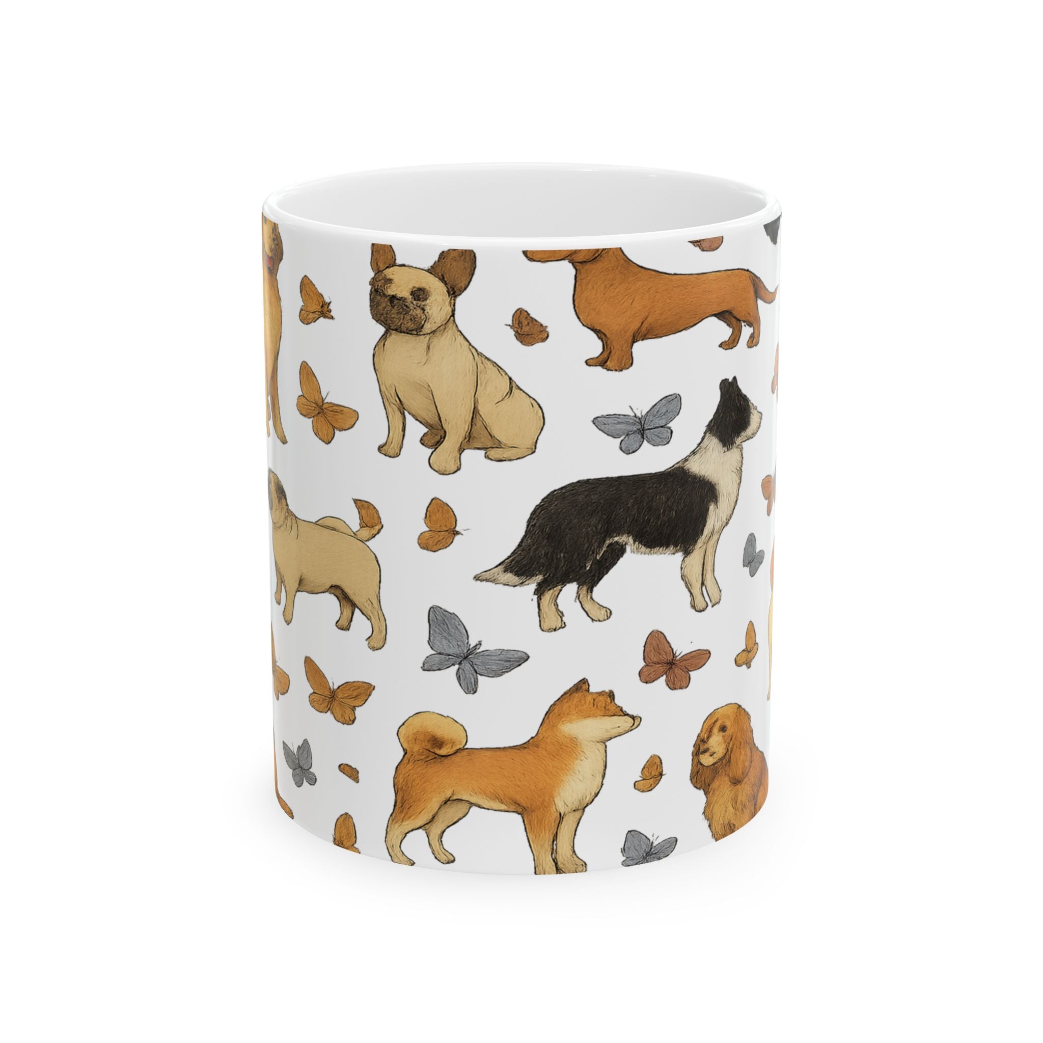 Botanical Dogs And Butterflies Full Wrap Coffee Mug | Dogs Gift | Ceramic Mug