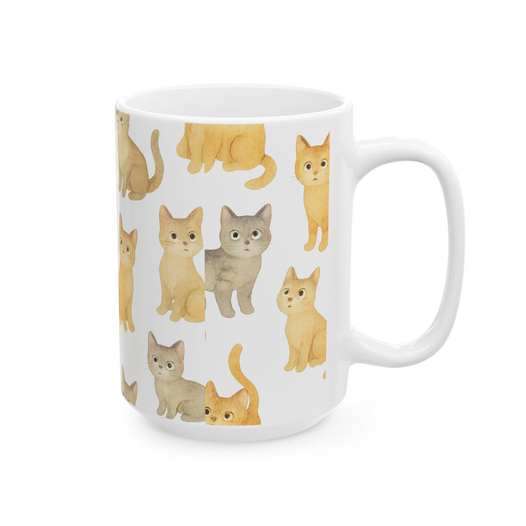Watercolor Curious Cats Full Wrap Coffee Mug | Cats Gift | Ceramic Mug